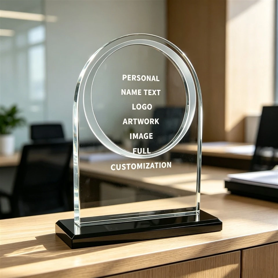 Arched Crystal Award Trophy With Black Base best