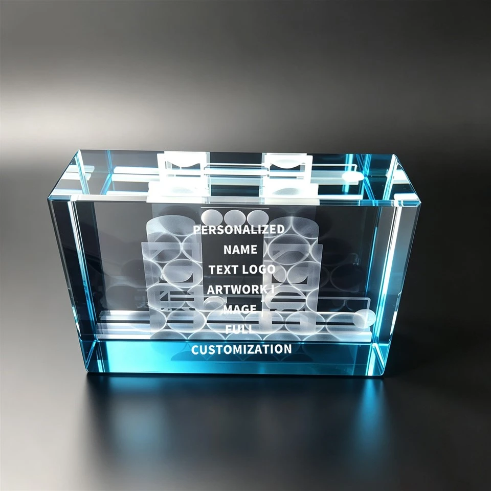 Blue Edge Rectangle Custom Crystal Trophy suppliers