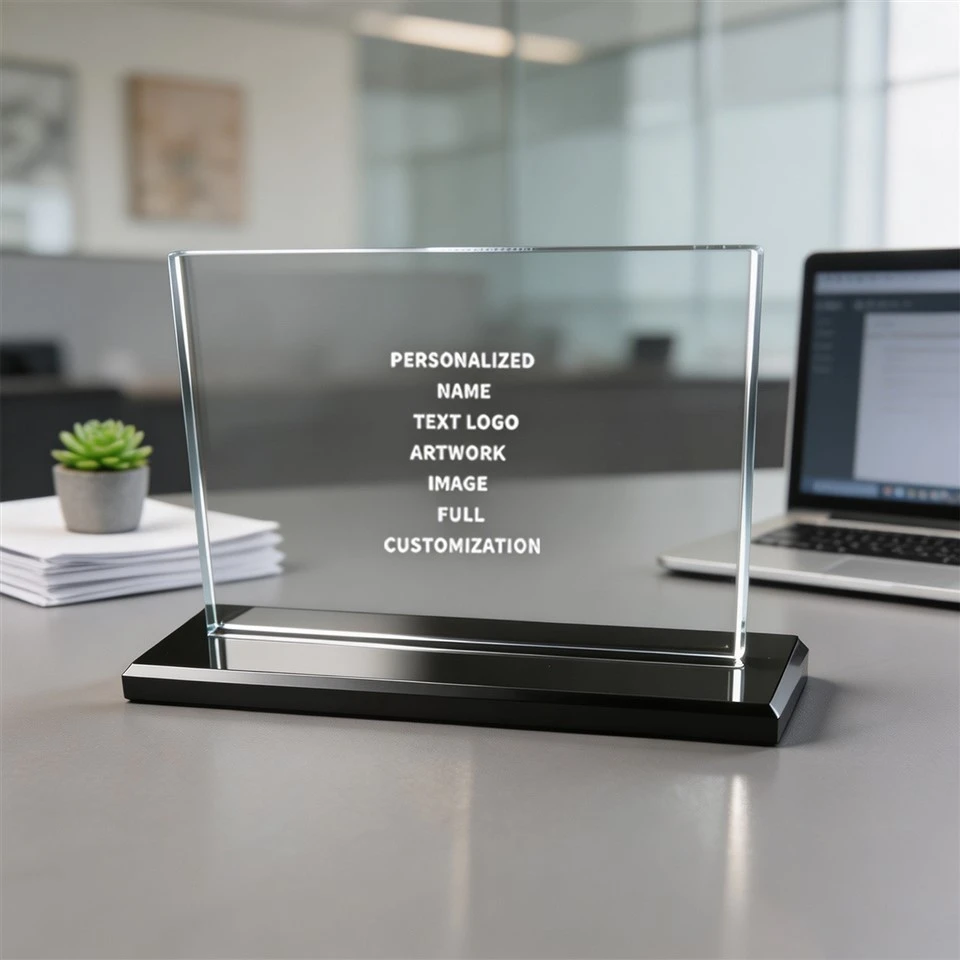 Clear Crystal Plaque Black Gloss Base Base Trophy