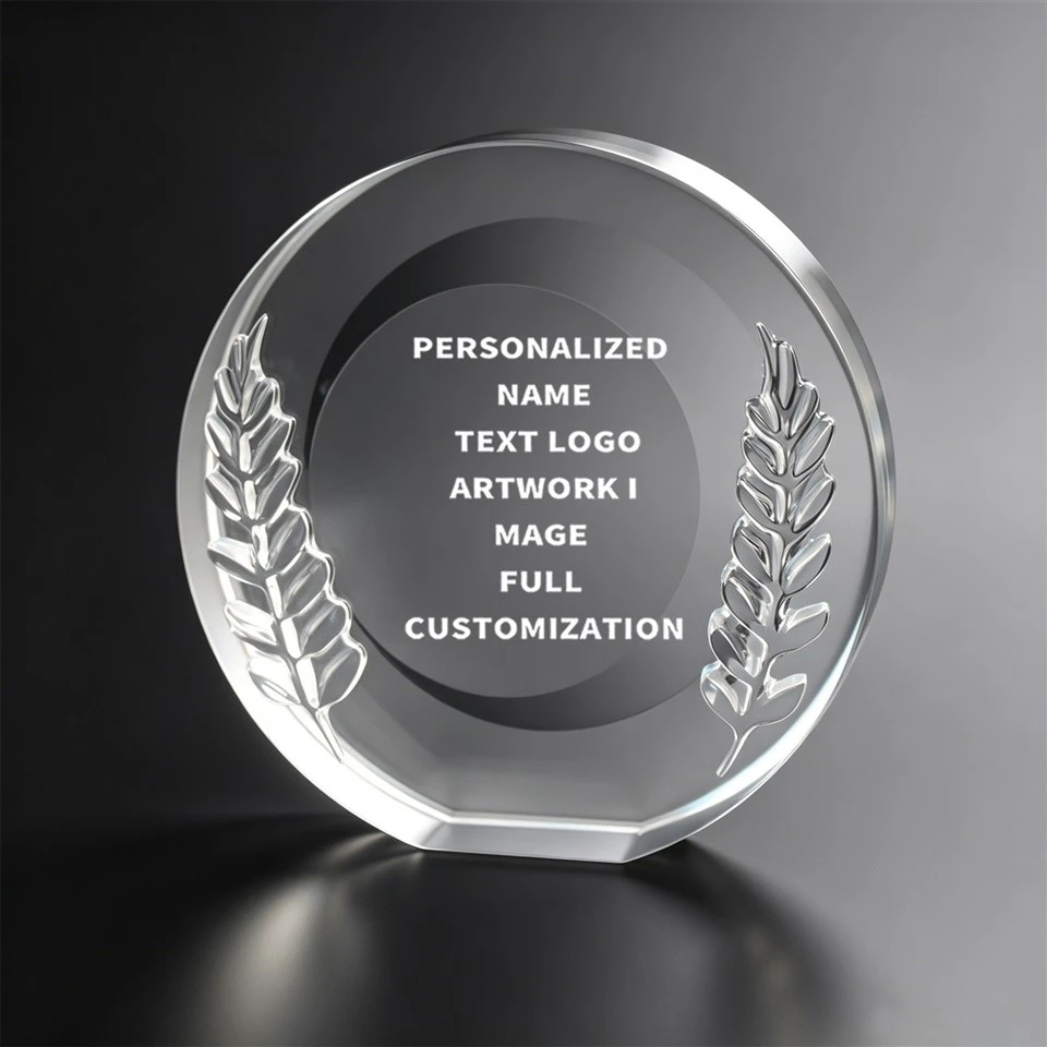 Double Laurel Wreath Round Crystal Trophy price