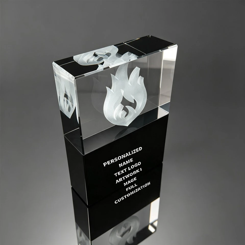 Flame Black Base Laser Etched Crystal Award factory