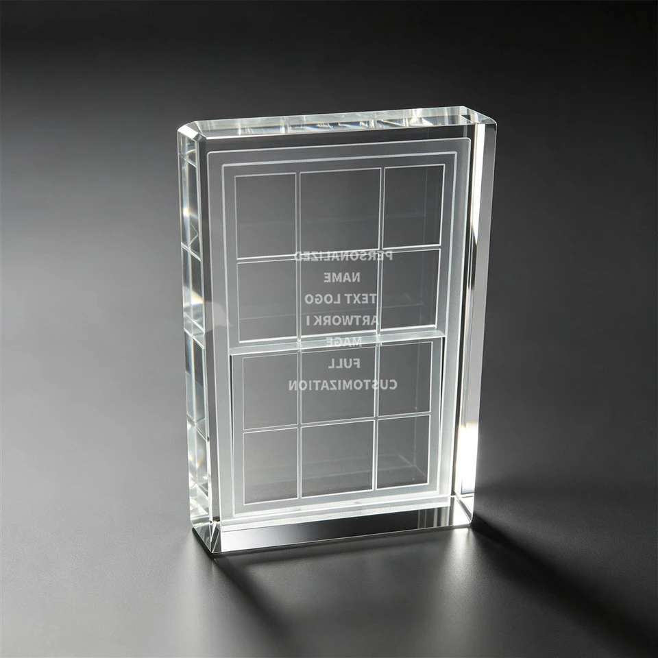 Grid Frame Vertical Clear Crystal Trophy high quality