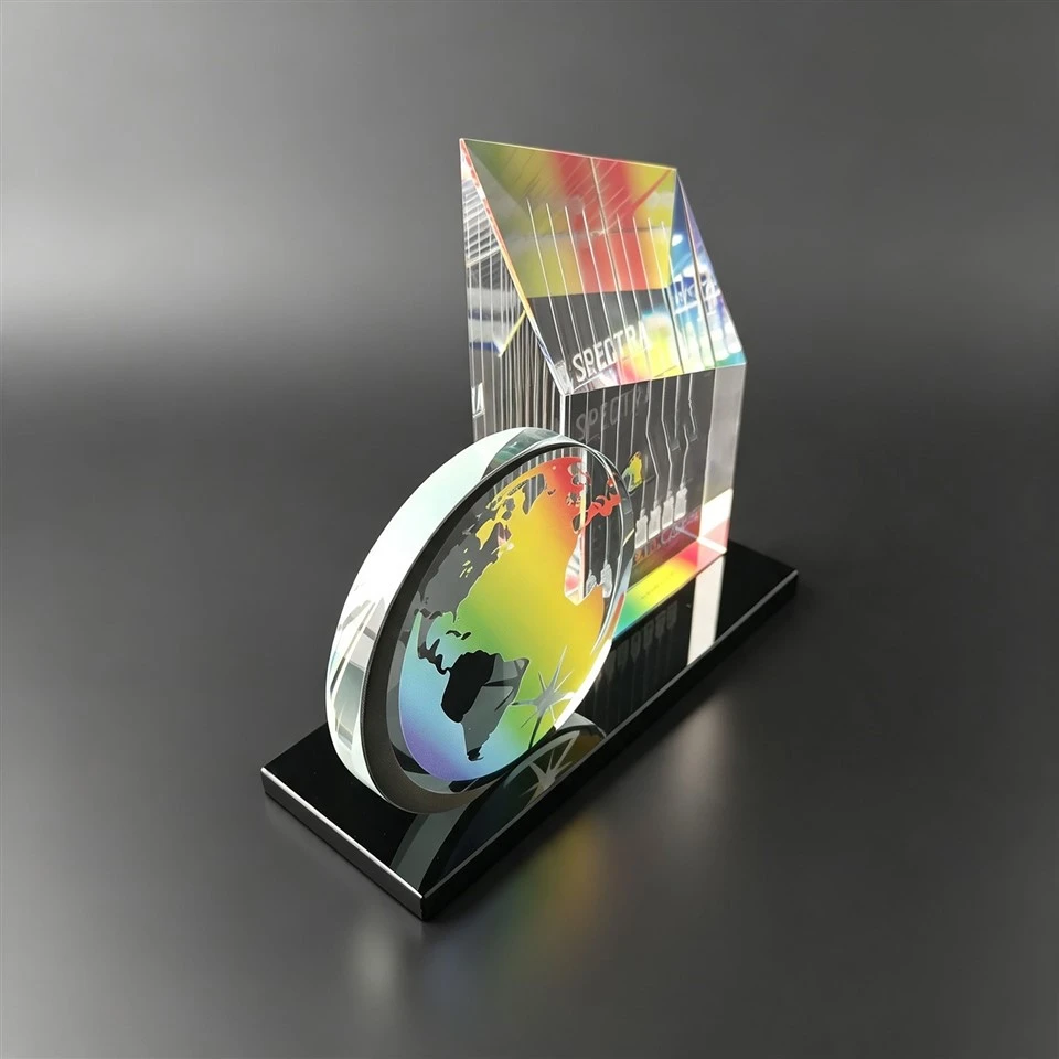 Rainbow Slab Globe Crystal Trophy factory