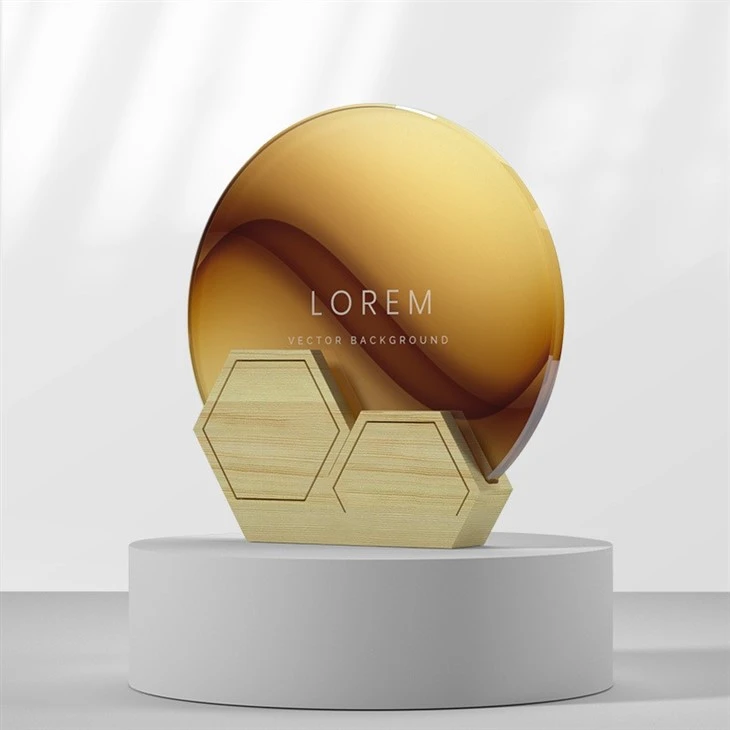 Solid Wood Base Crystal Award Trophy